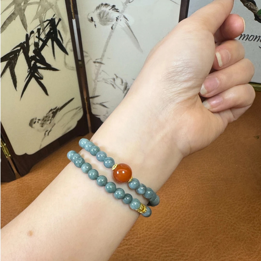 翡翠十南红 十南红顶珠两圈礼盒装