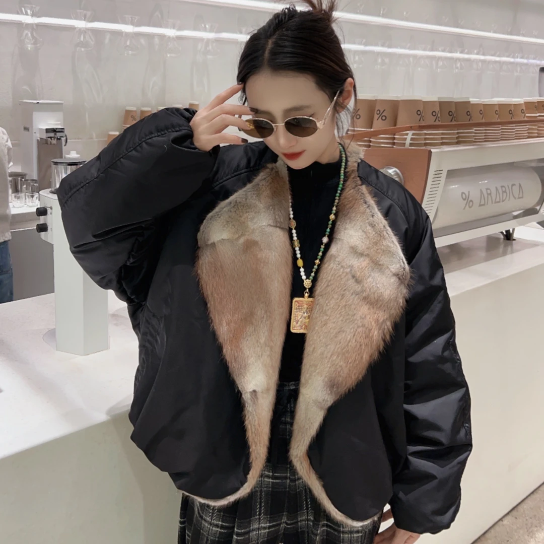 【柜柜轻奢】新款设计师大门襟貂配羽绒皮草外套加绒时尚加厚