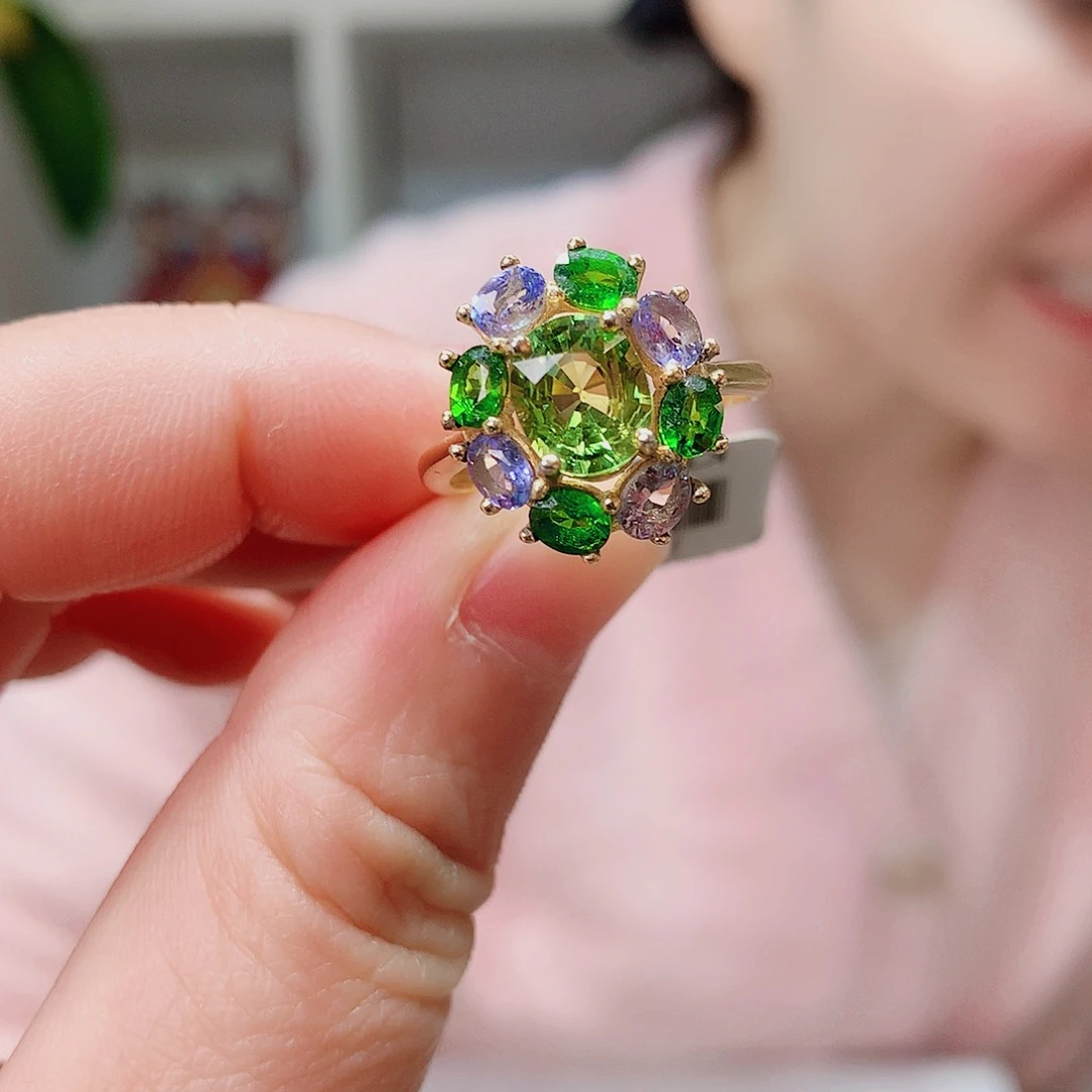 银S925镶嵌戒指碧玺