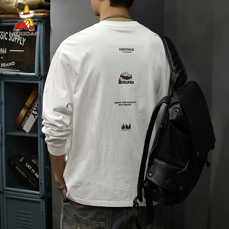 Mexican/稻草人秋季新款纯棉长袖t恤男士美式ins宽松休闲印花卫衣
