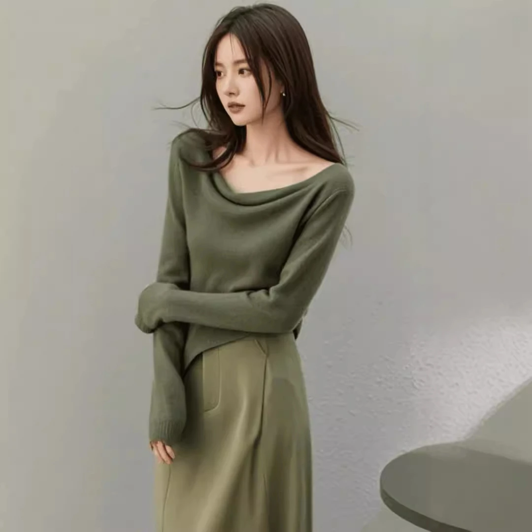 韩系氛围感穿搭绿色上衣连衣裙套装秋装女款2024年新款钓系约会裙