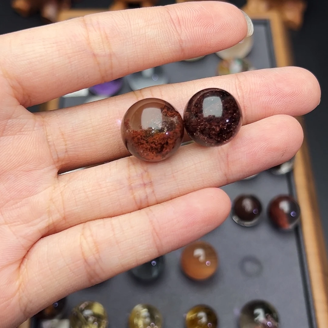 E***M未镶嵌水晶珠宝半成品天然水晶红幽灵打孔两颗打孔不退换