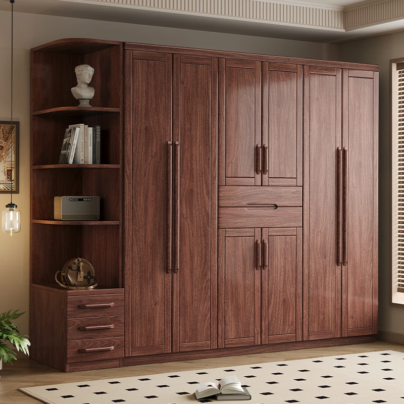 黑胡桃木实木衣柜原木实木现代简约卧室家用小户型衣服收纳柜子