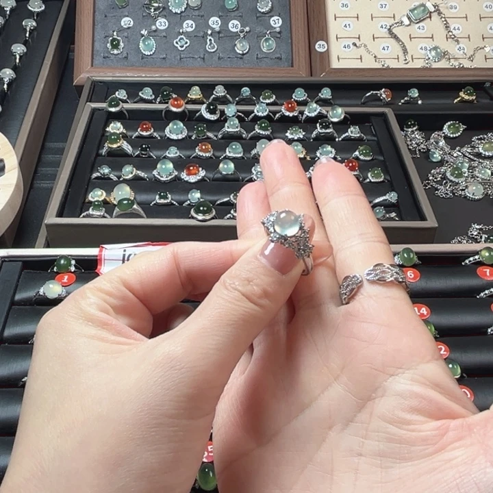 蛇纹石玉银S925镶嵌戒指