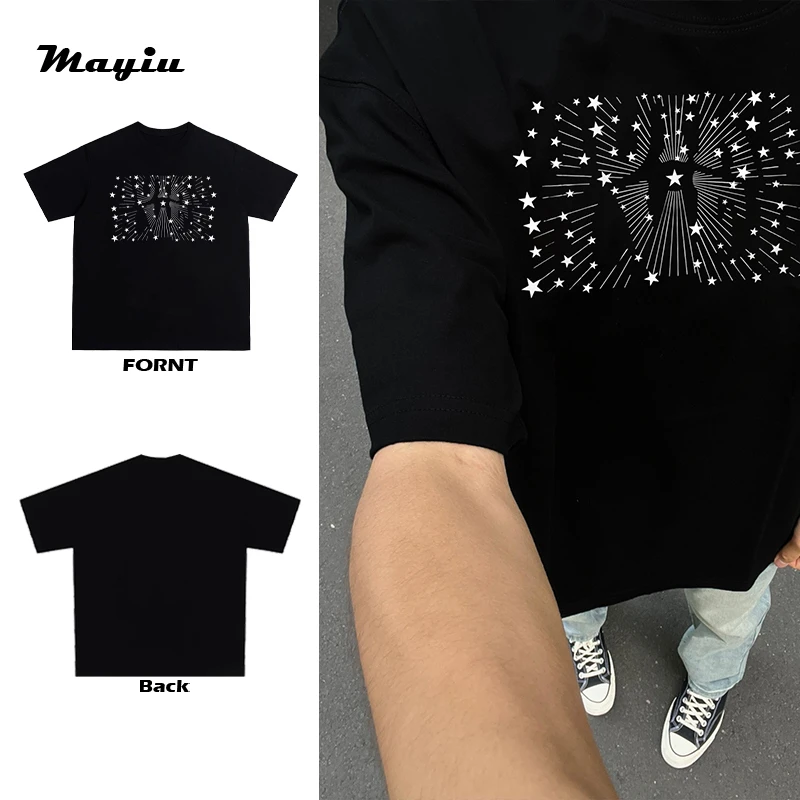 流行字母原创小众美式街头标语印花纯棉休闲情侣T恤