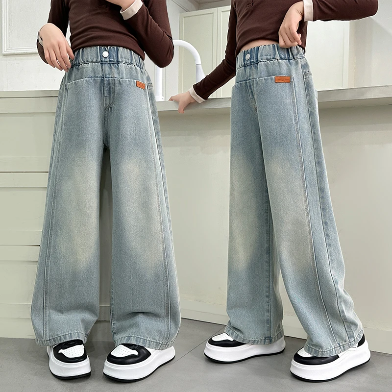 女童外穿2025新款中大童休闲直筒阔腿6-12岁小女孩14-17岁牛仔裤