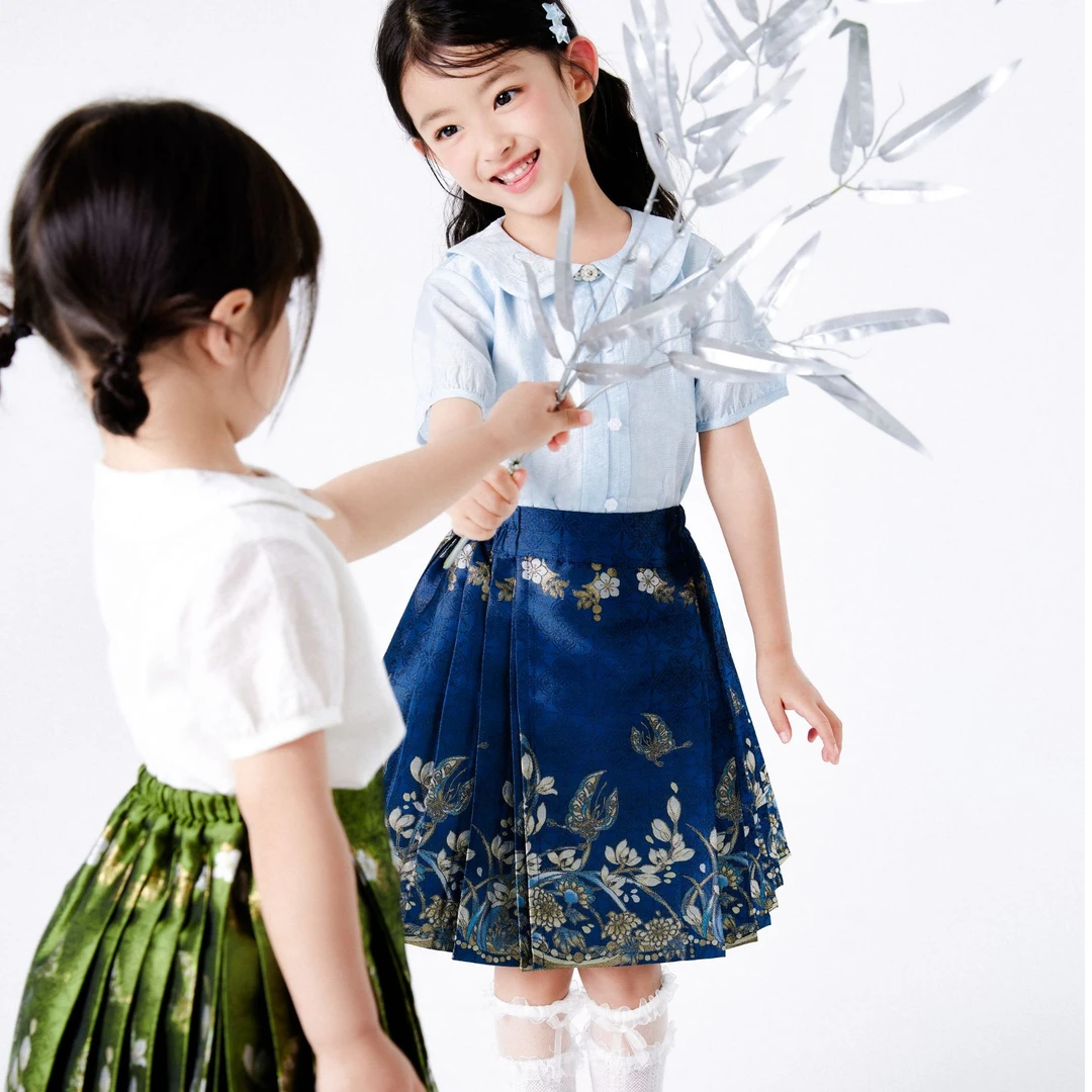 西子问女童汉服【蝶阀木-青衫春】四季款儿童中国风马面裙线下专款