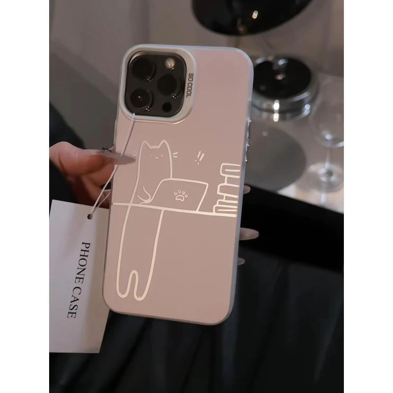 工作猫适用苹果17手机壳iPhone16pro彩银华为p60小众oppo小米vivo