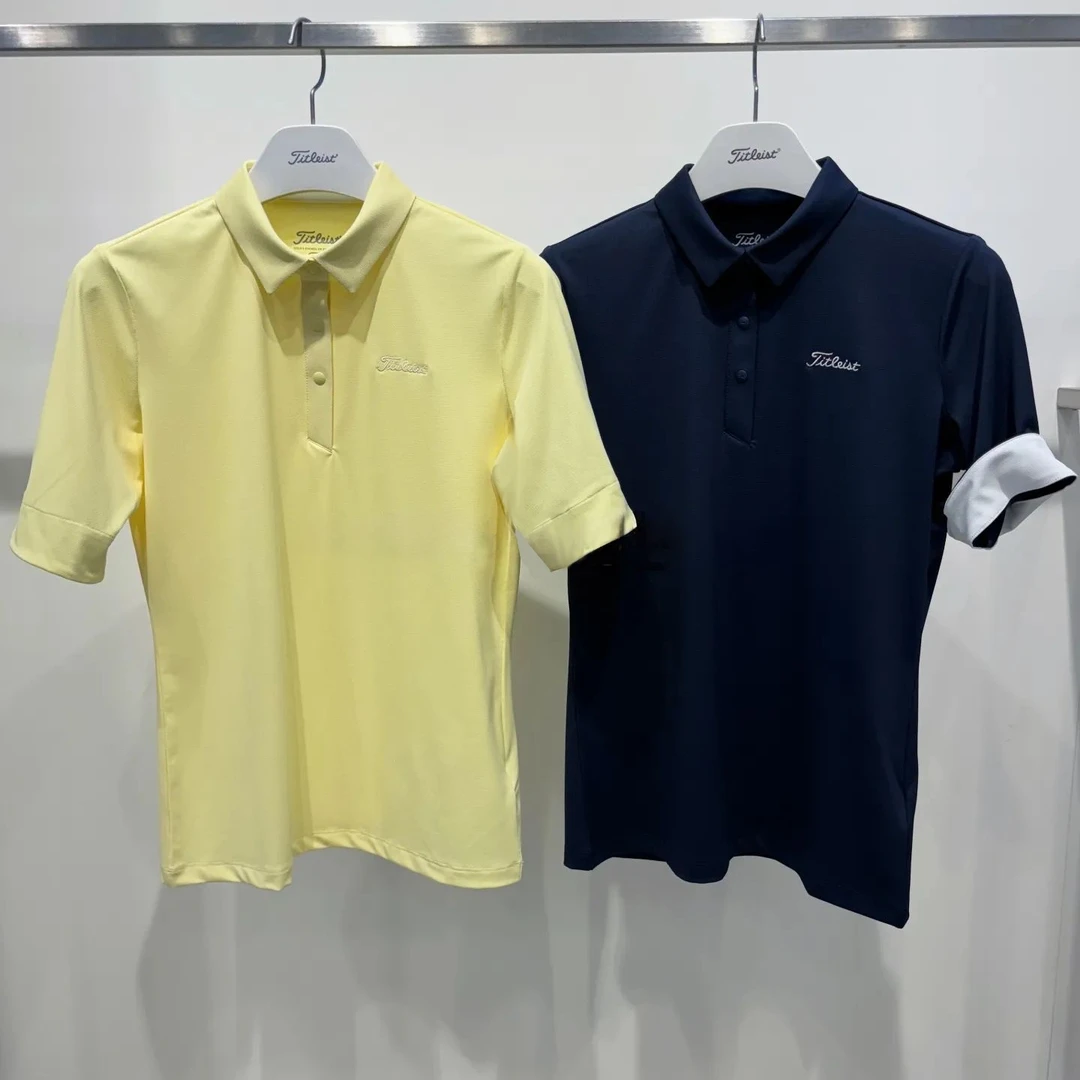 TT家女士高尔夫拼色翻袖短袖上衣/细腻光滑冰爽透气吸湿/简约质感