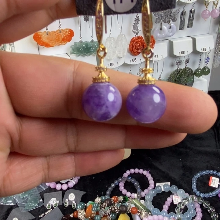紫晶耳饰未镶嵌品质珠宝