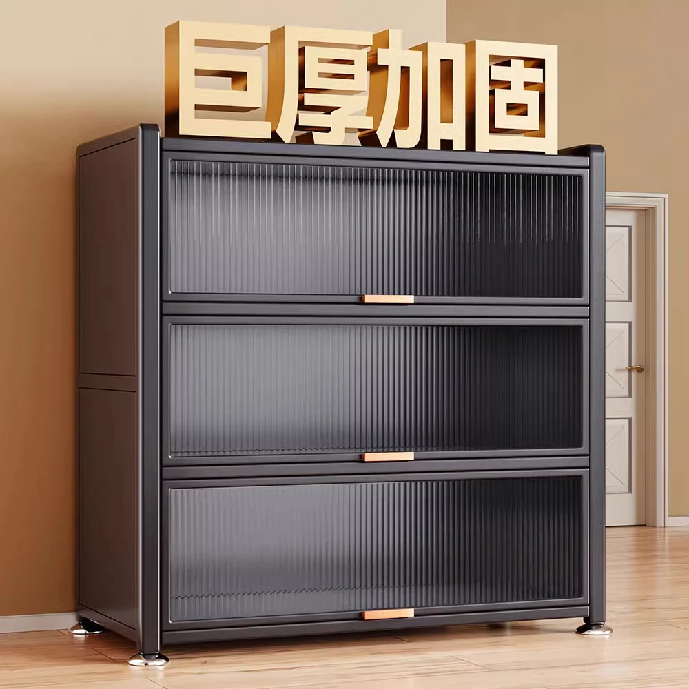 新款厨房置物架多功能储物柜子落地多层微波炉收纳带门柜家用橱柜