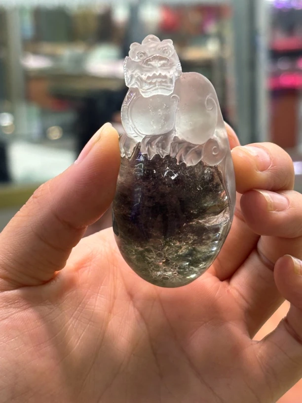 绿幽灵聚宝盆巧雕貔貅手把件