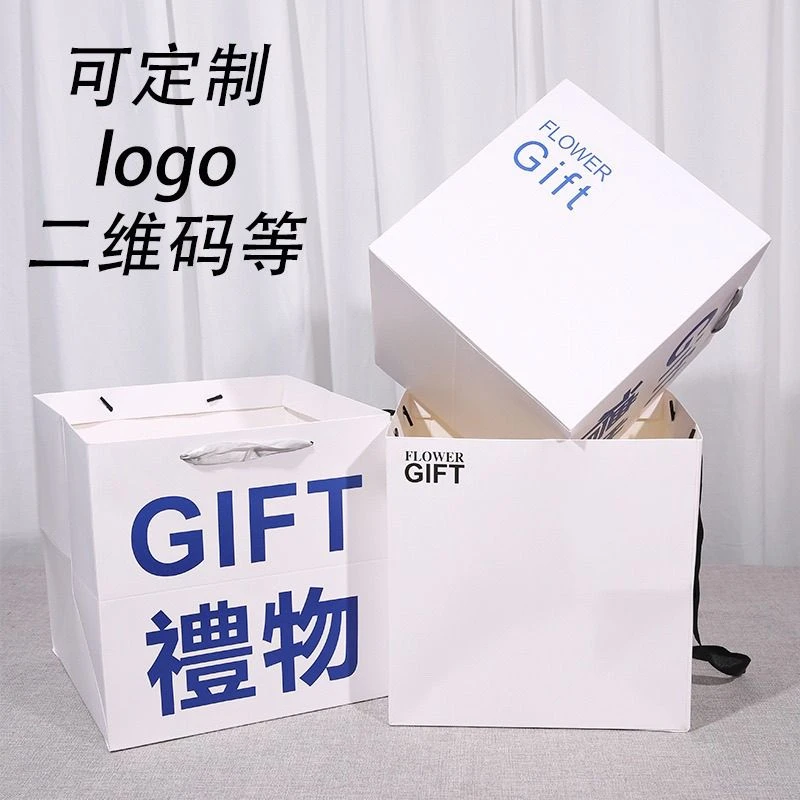 白卡覆膜高级鲜花手提袋繁体礼物手提袋Flower手提袋正方形手提袋