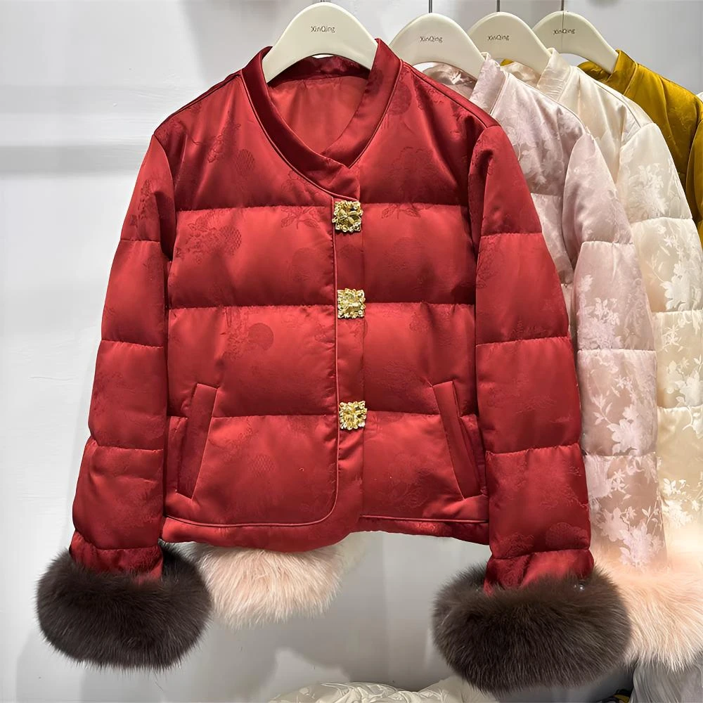 2024冬季加厚新中式国风磁吸扣提花外套