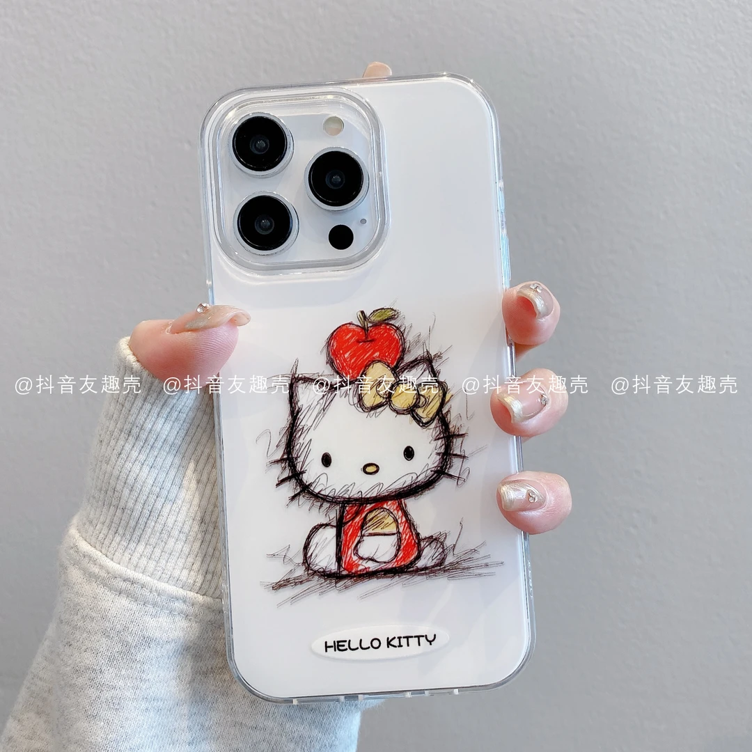 适用于苹果16手机壳新款华为vivo小米oppoIMD奶油壳潦草凯蒂可爱