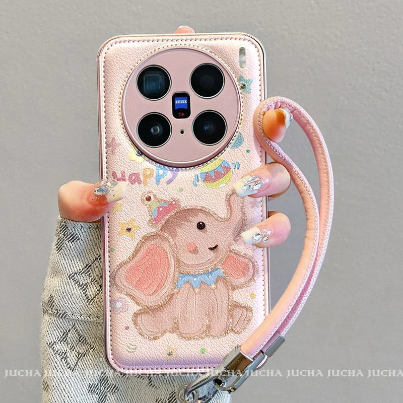 适用粉色坐立小象vivox300手机壳卡通可爱VIVOx300pro设计感保暖