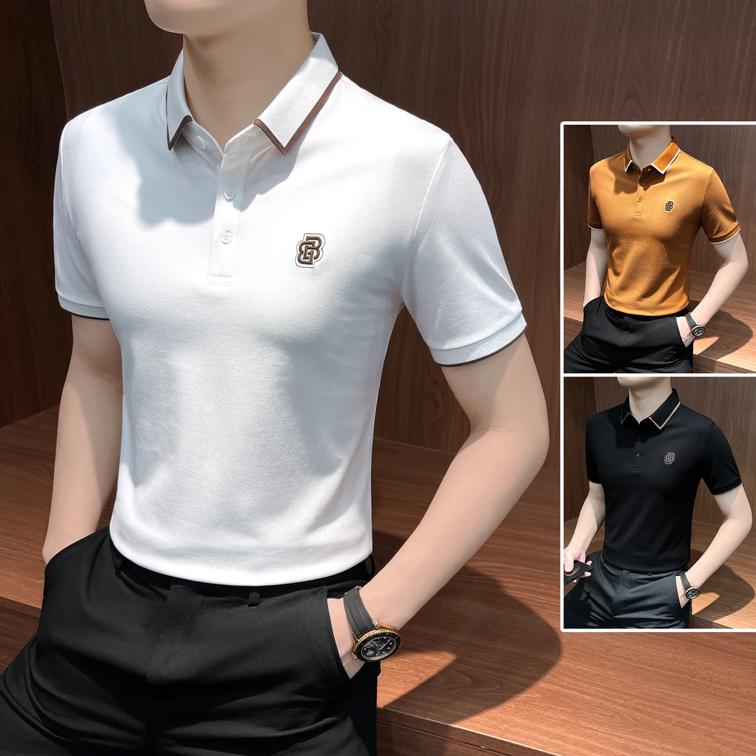 刺绣撞色POLO衫男款爆款2025新款痞帅高级感夏季商务短袖男士t恤
