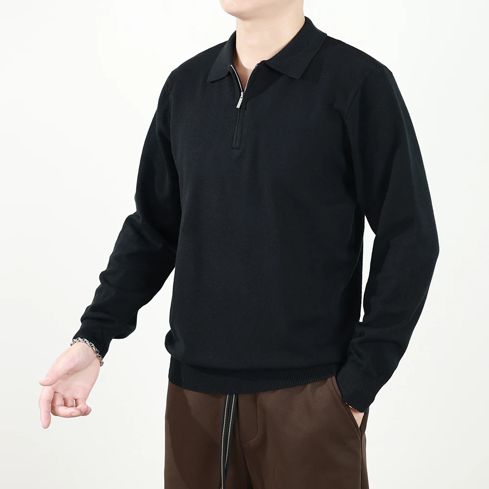 秋装翻领针织针商务男士毛衣polo衫半拉链精致上衣长袖拉链男士