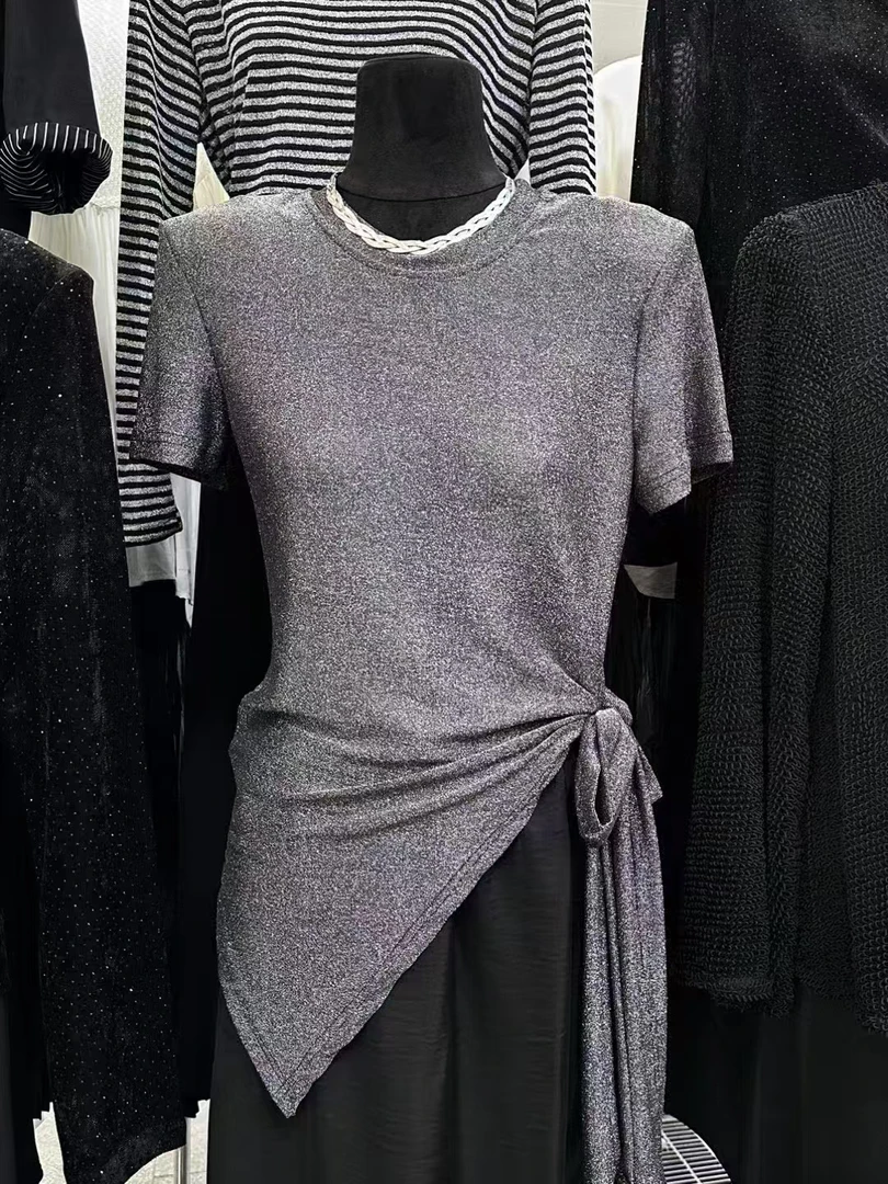 703美式辣妹不规则开叉短袖t恤2025新款气质百搭修身显瘦上衣女