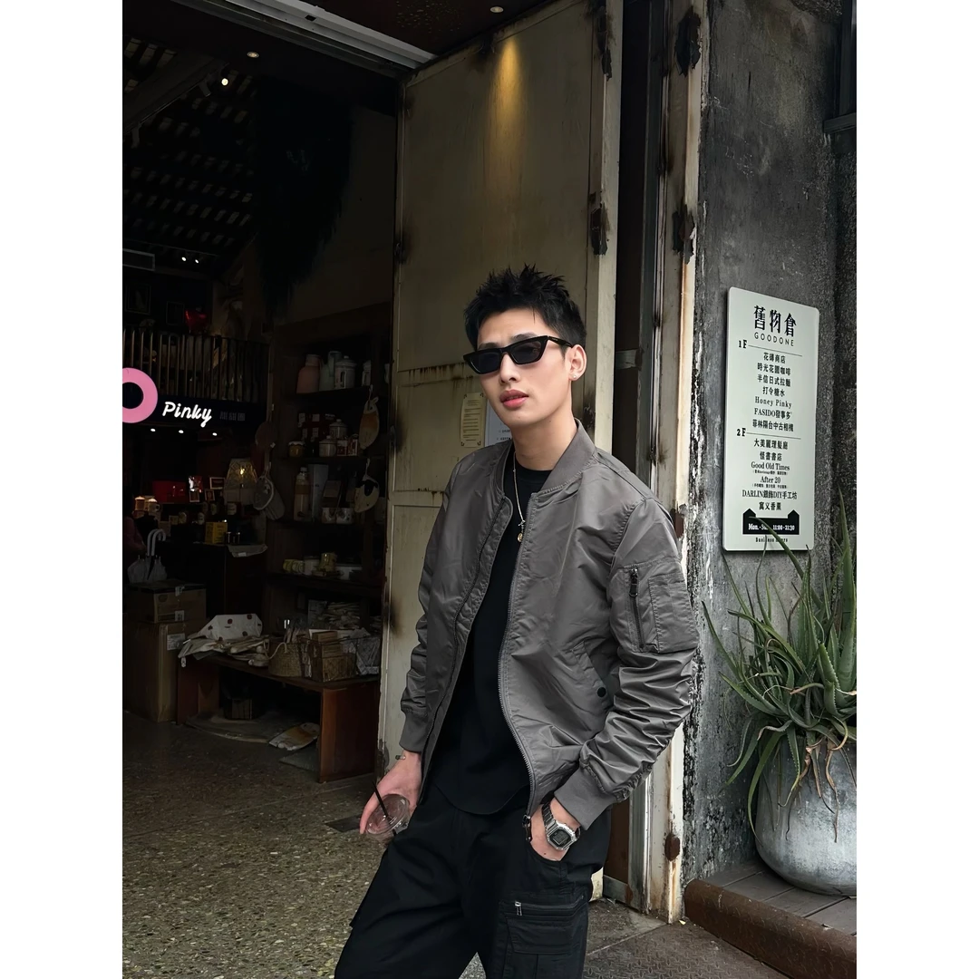 zacksoul 春季光泽感MA1飞行员夹克美式棒球服男百搭纯色工装外套