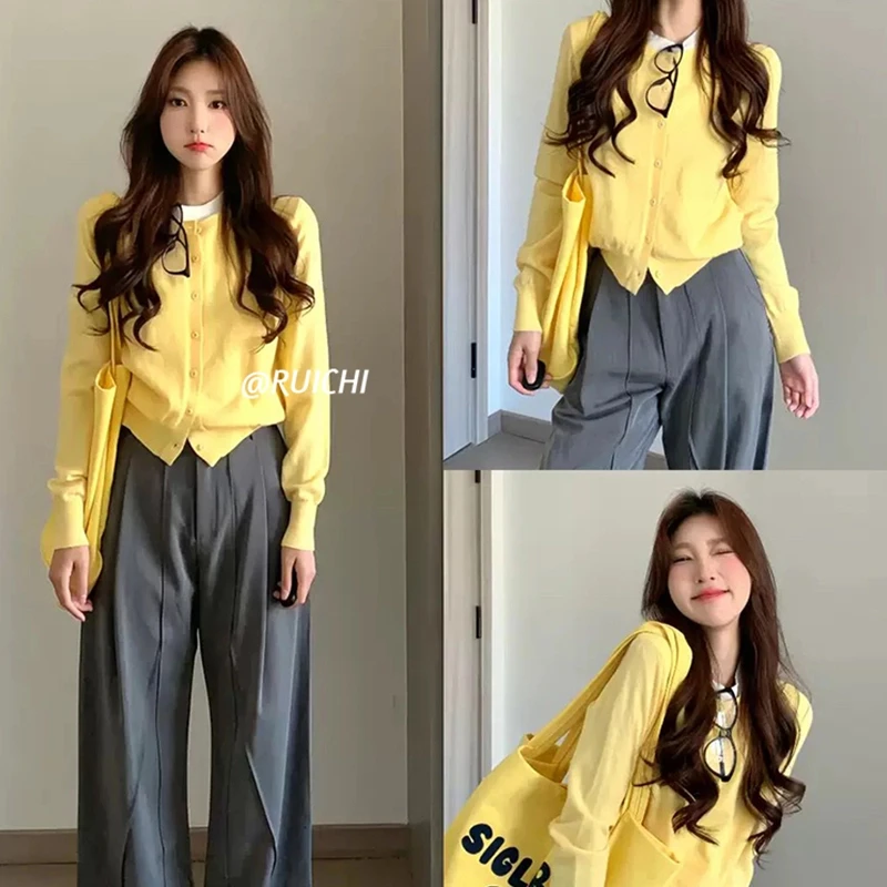 甜酷少女2025春季新款奶呼呼纯色小众针织开衫慵懒外套上衣女