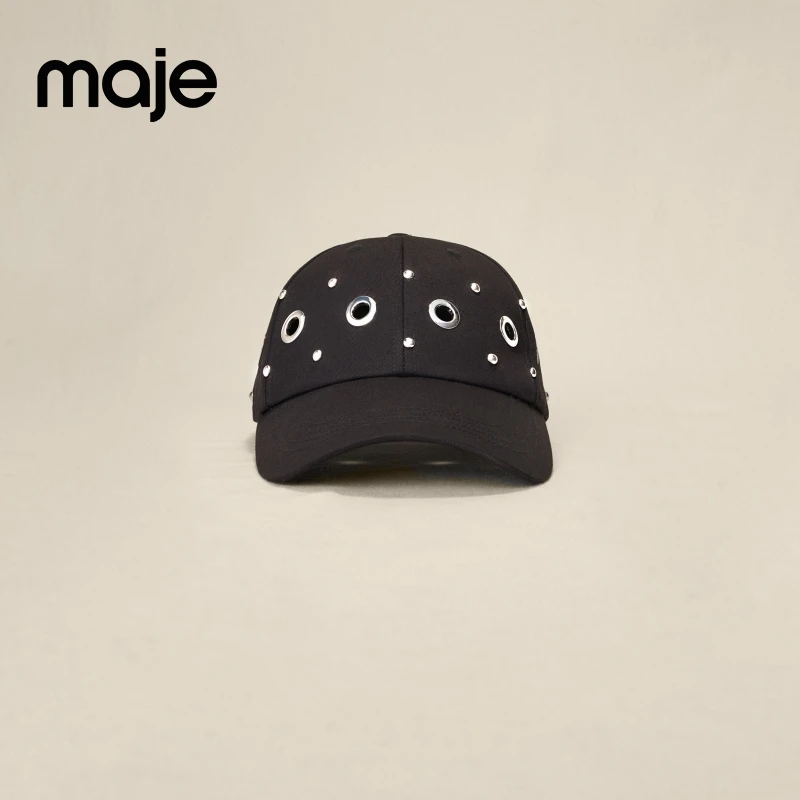 Maje经典款时尚黑色设计感五金女孩铆钉鸭舌帽球帽MFABO00260