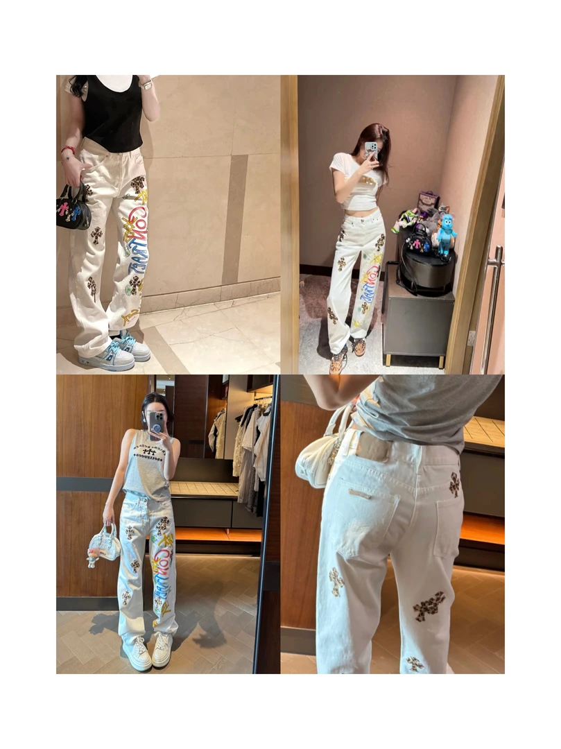 陈堡堡【彩绘豹纹】十字高街美式辣妹牛仔裤