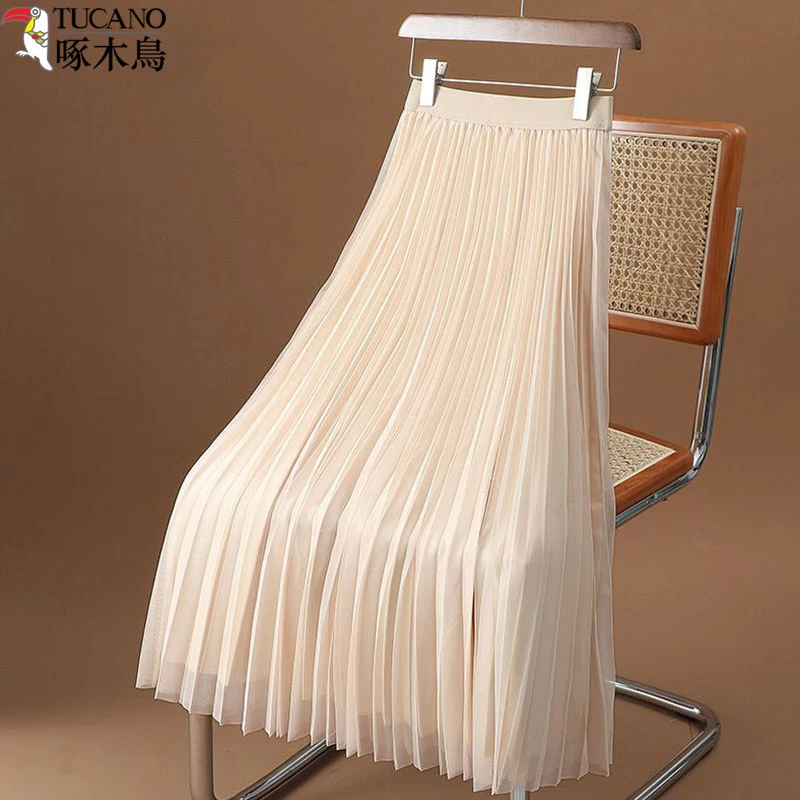 啄木鸟百褶裙两面穿垂感网纱百褶半身裙女半身裙女款爆款2025新款