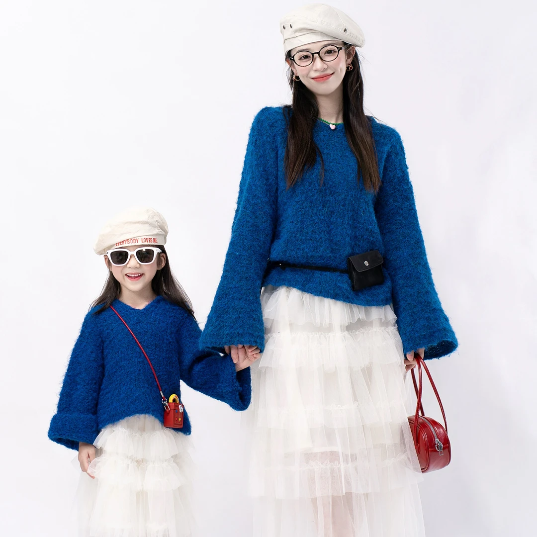 cicibaby亲子装秋季新款高端母女装洋气连帽毛衣秋冬马海毛针织衫