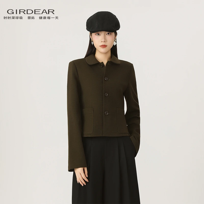 GIRDEAR/哥弟秋冬新款简约百搭领口外翻小圆领羊毛正装外套140039