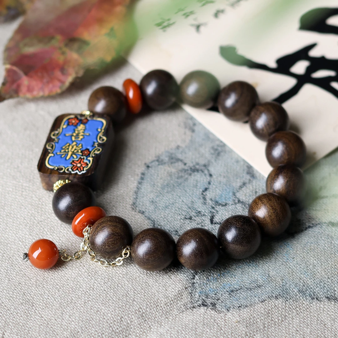 非金属木质手链 喜乐文玩链条创意手串百搭手工男女禅意手作单圈