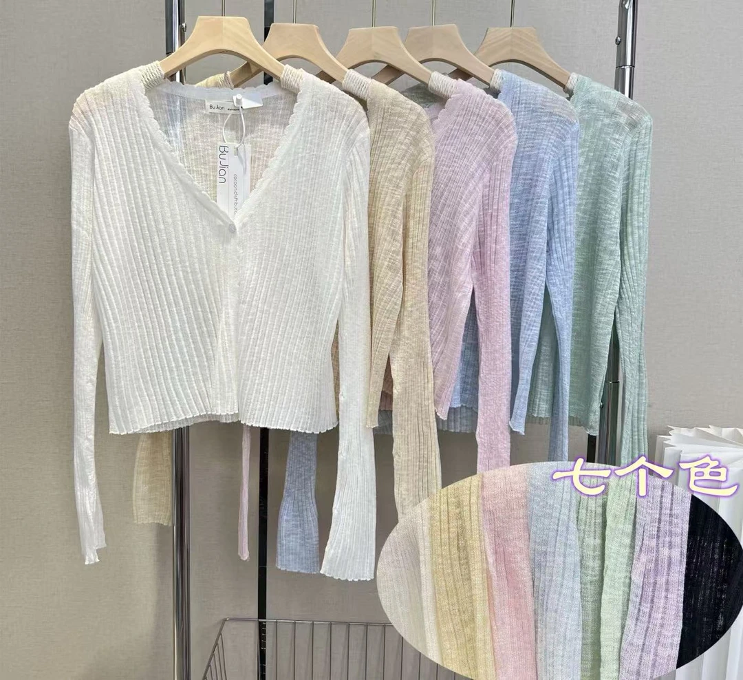 夏季短款针织冰丝防晒外搭开衫女外套配吊带裙子小外披空调衫