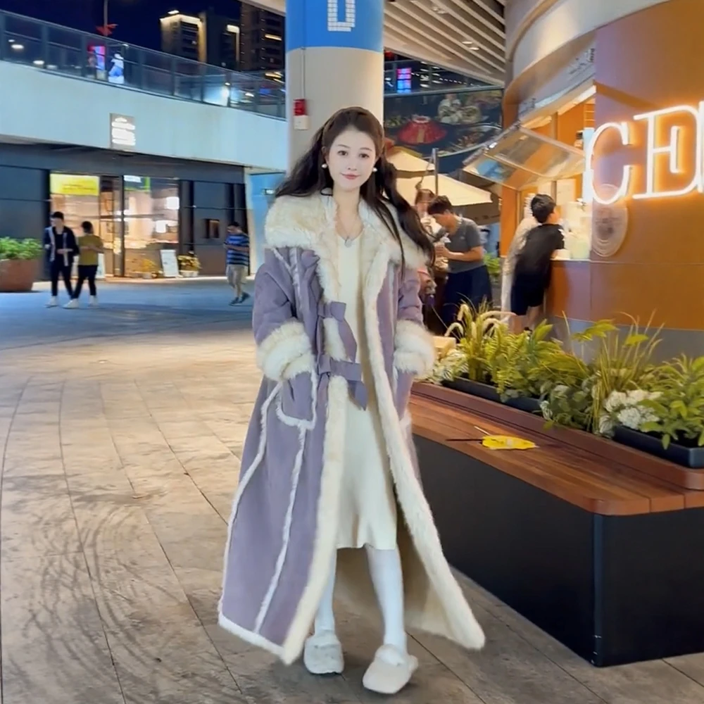 2025冬季新款韩系小香风加厚保暖大衣女中长款皮毛一体羊羔毛外套