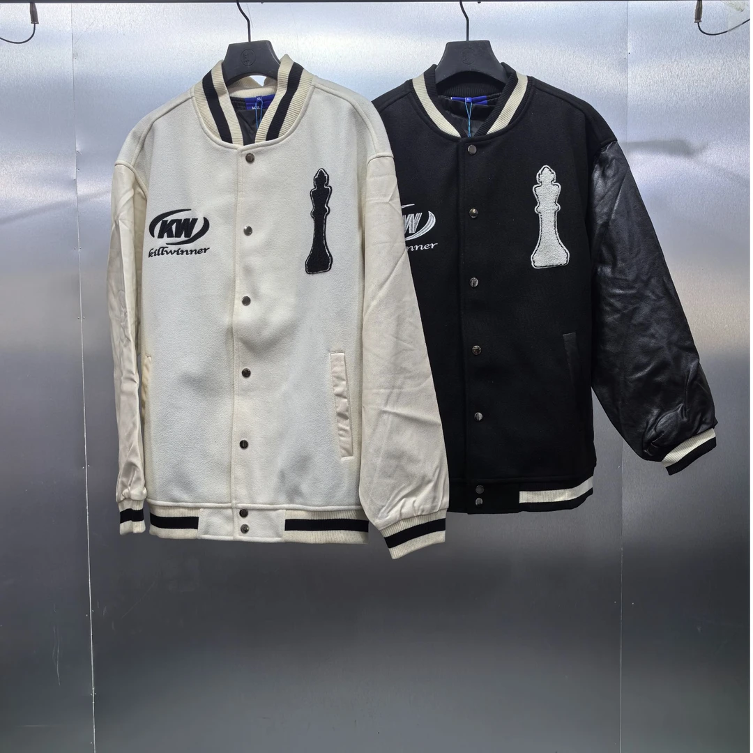 H03-62113-KW（瑕疵染色）春秋季后背菱形格印花棒球服外套