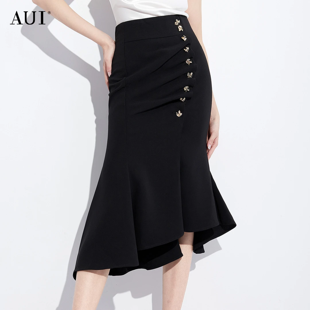 【媛媛女王专享】黑色御姐气质半身裙女高腰鱼尾中长裙23C142221