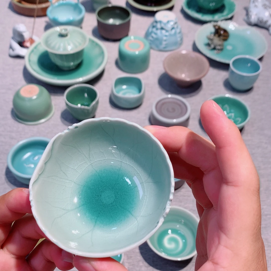 虫***、龙泉青瓷茶具杯子