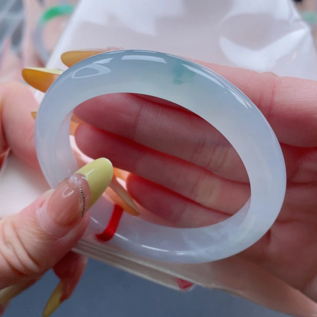 未镶嵌手镯翡翠54.8冰川蓝飘花 精致窄条 冰清玉洁23号