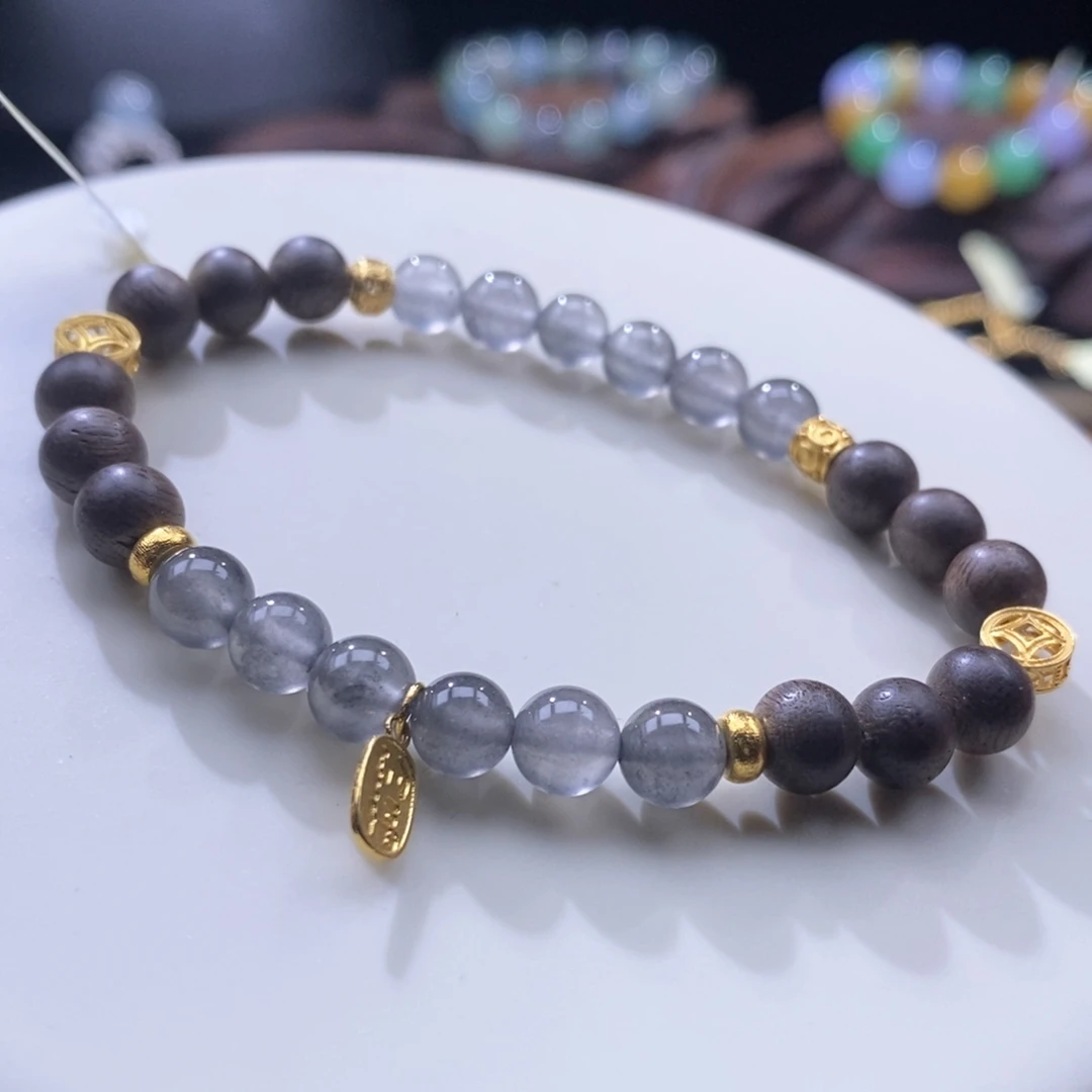 翡翠18K金镶嵌颈饰翡翠黑钢手串