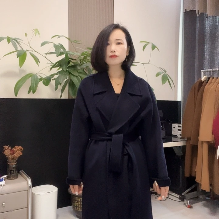 双面呢大衣藏蓝色M码长款