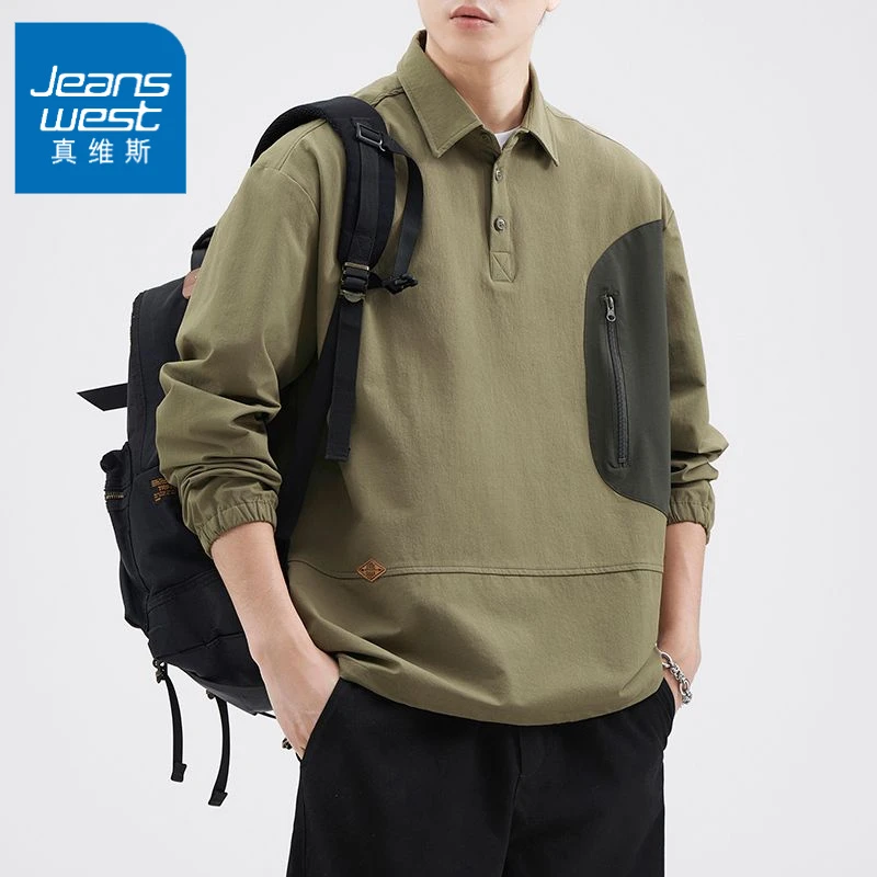 真维斯轻奢痞帅日系速干机能Polo领套头冲锋衣宽松休闲美式上衣潮