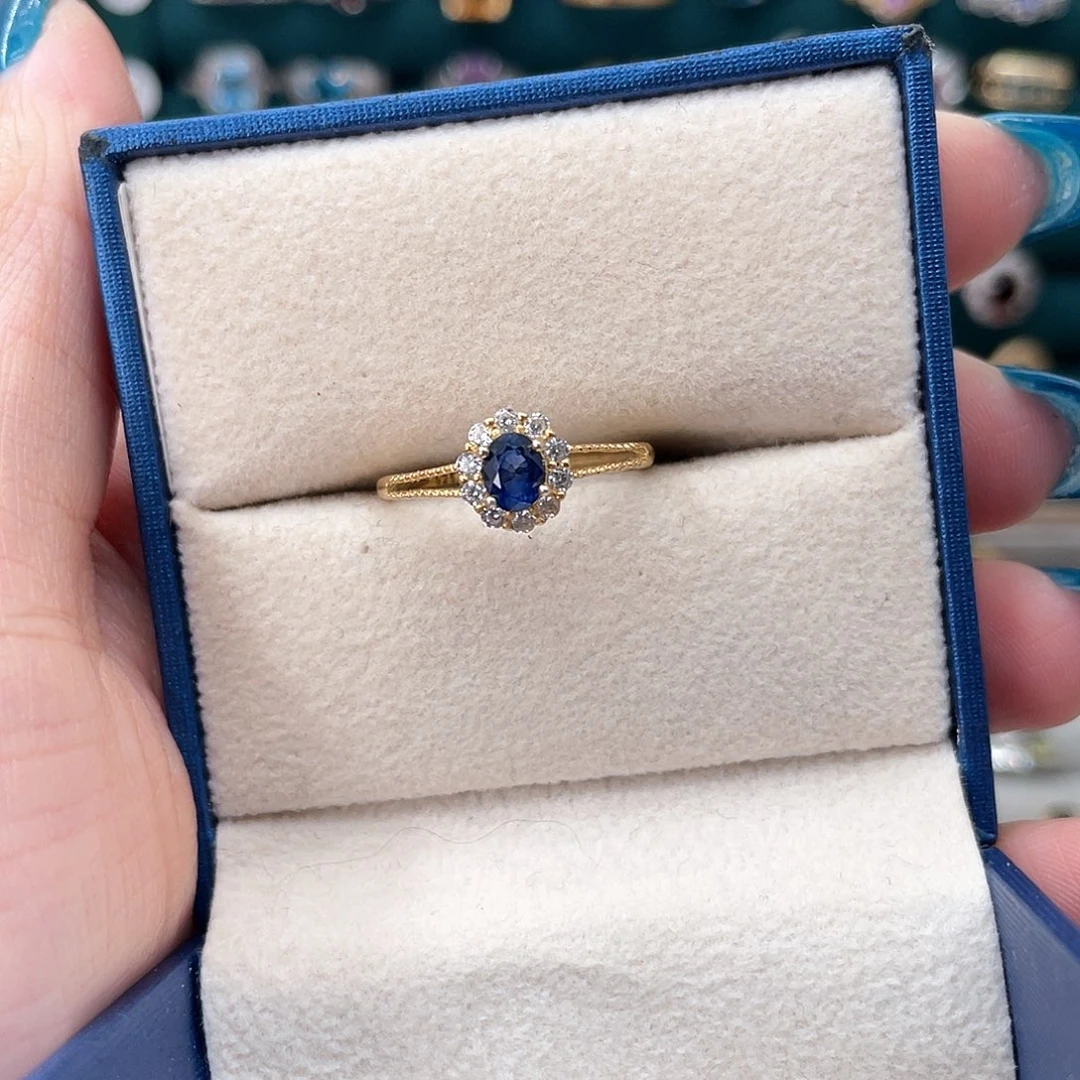 戒指蓝宝石银S925镶嵌