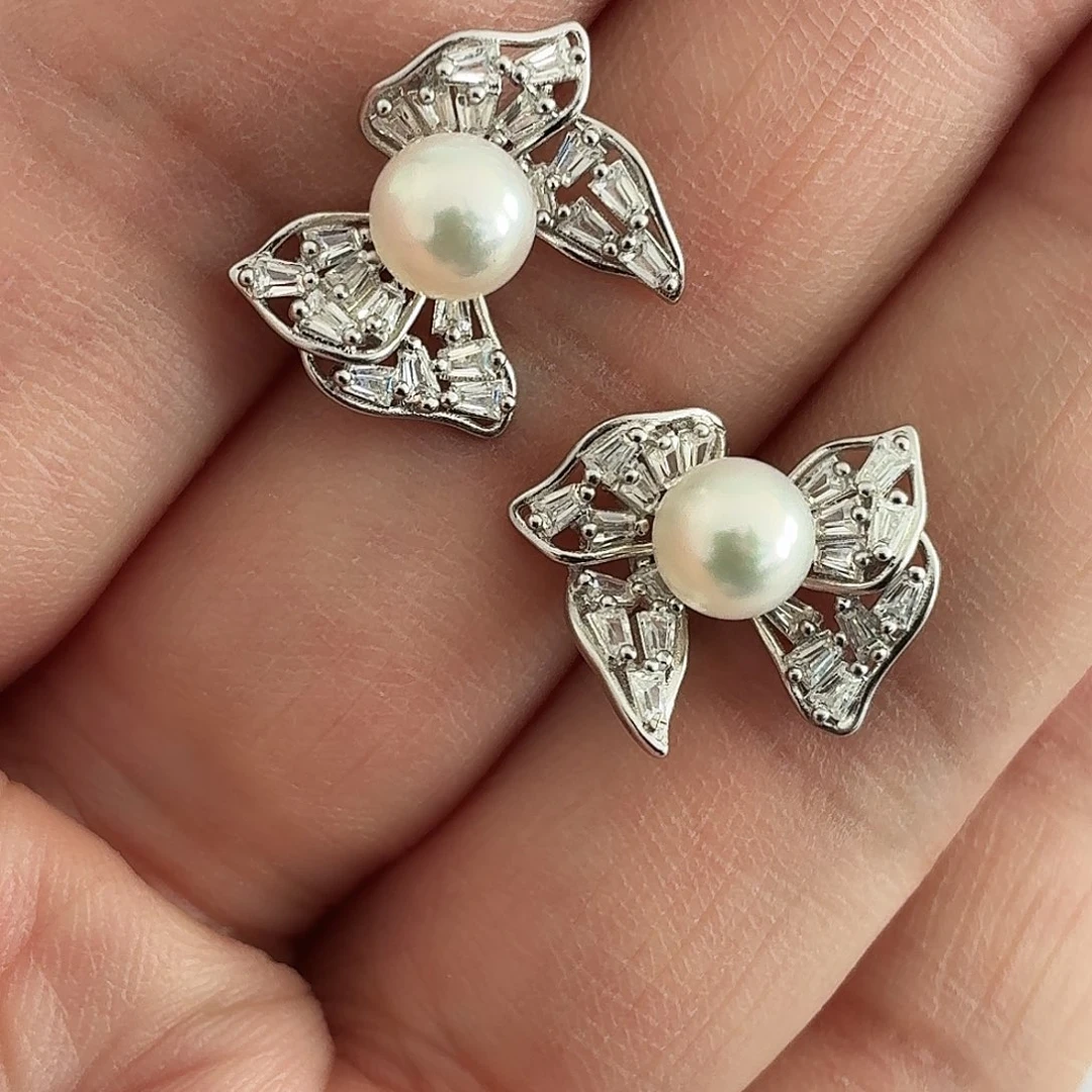 海水珍珠银S925镶嵌耳饰