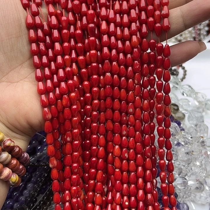 玛瑙/玉髓未镶嵌珠宝半成品一条5mm红精灵水滴z q