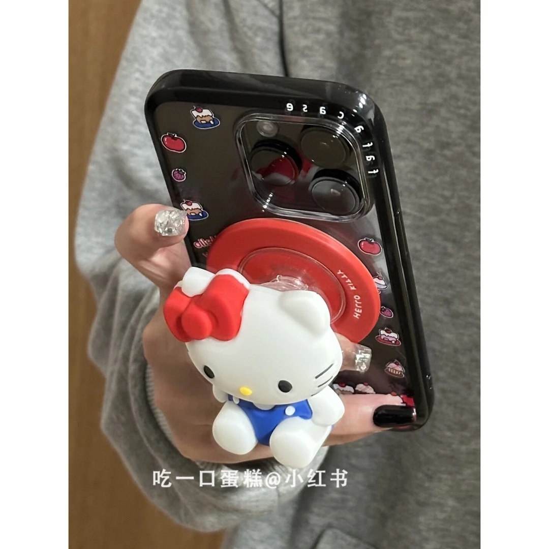 可爱ins围边红格纹KT猫磁吸手机壳适用15新款iPhone16保护套14/13