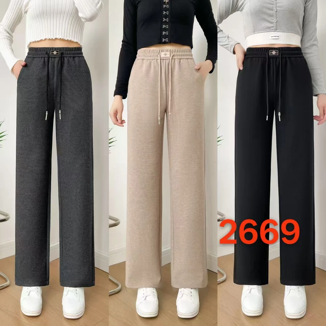 2025秋季新款纯色简约百搭显瘦女款松紧腰显瘦窄版直筒裤