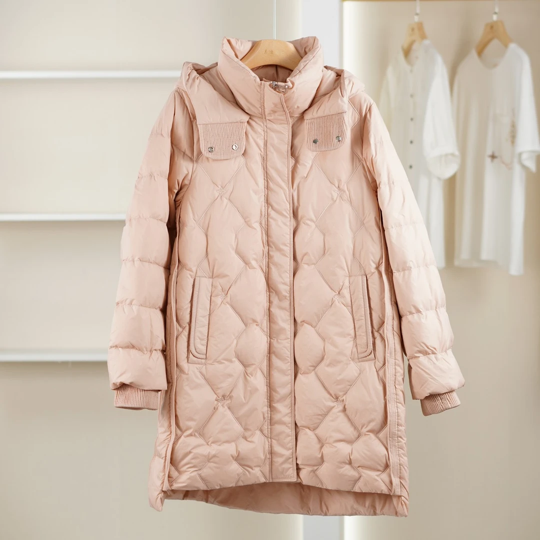 【麦笛】5080478 连帽保暖长款羽绒服冬季女装专柜撤柜正品
