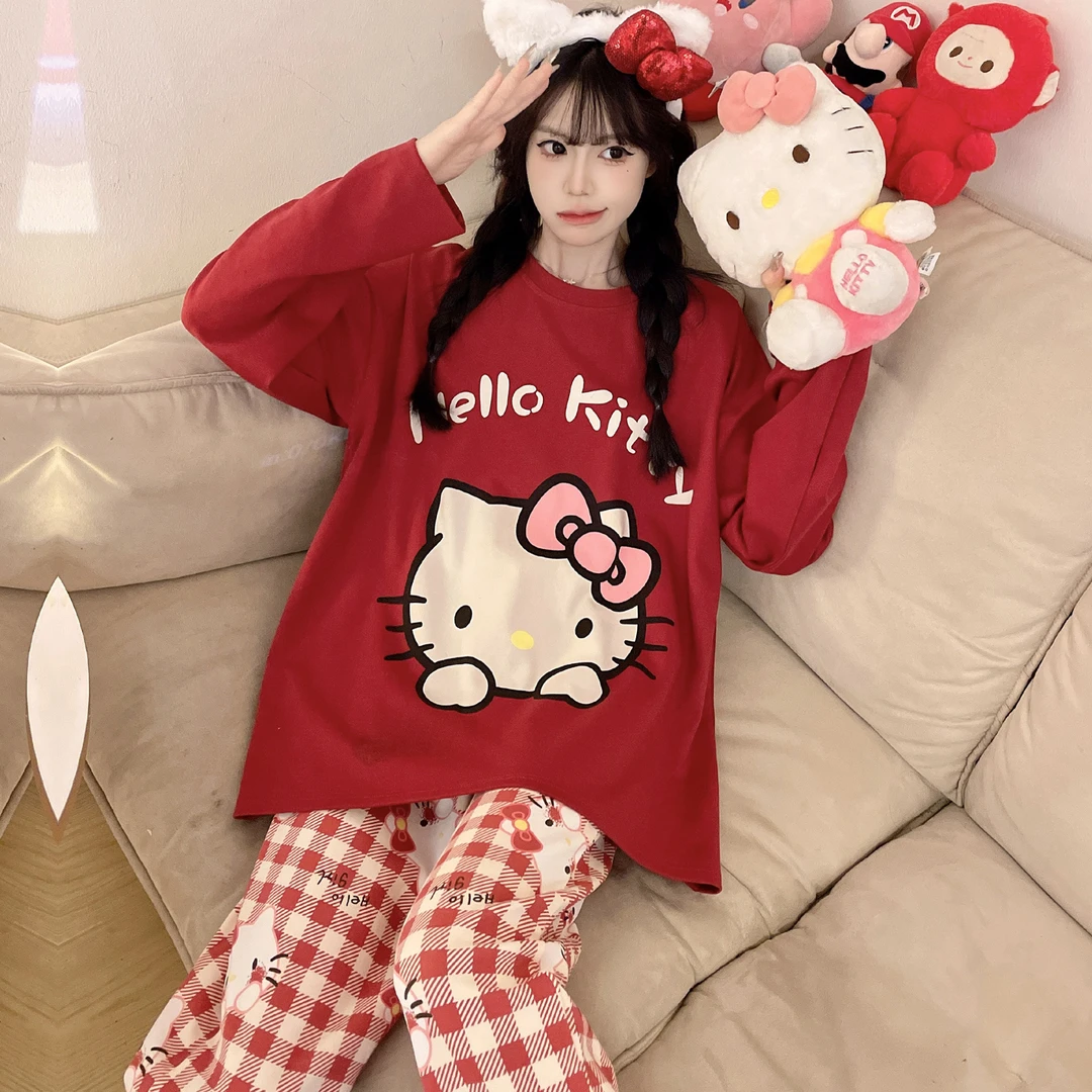 秋冬季纯棉女士睡衣可爱卡通薄款宽松加肥加大码胖女生家居服套装