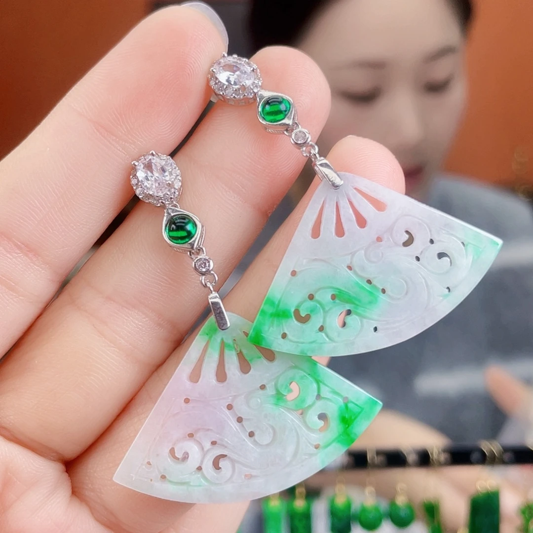 翡翠银S925镶嵌耳饰