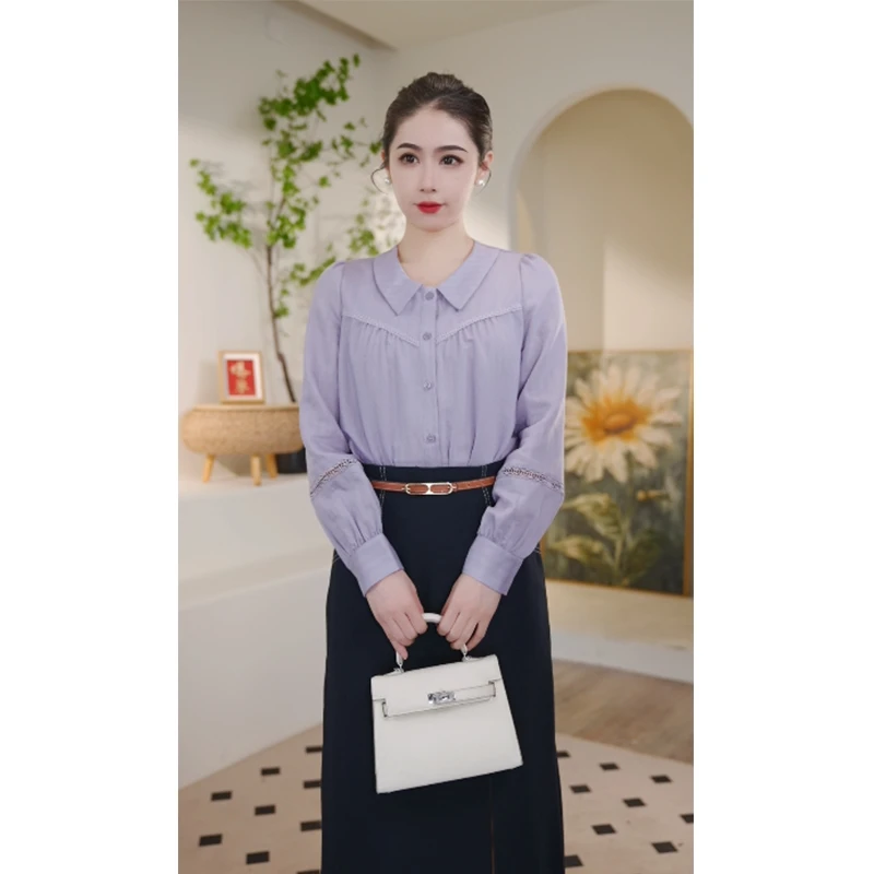 【曼曼甄选】欧若风8493072A丁香紫衬衫女职业时尚百搭通勤气质
