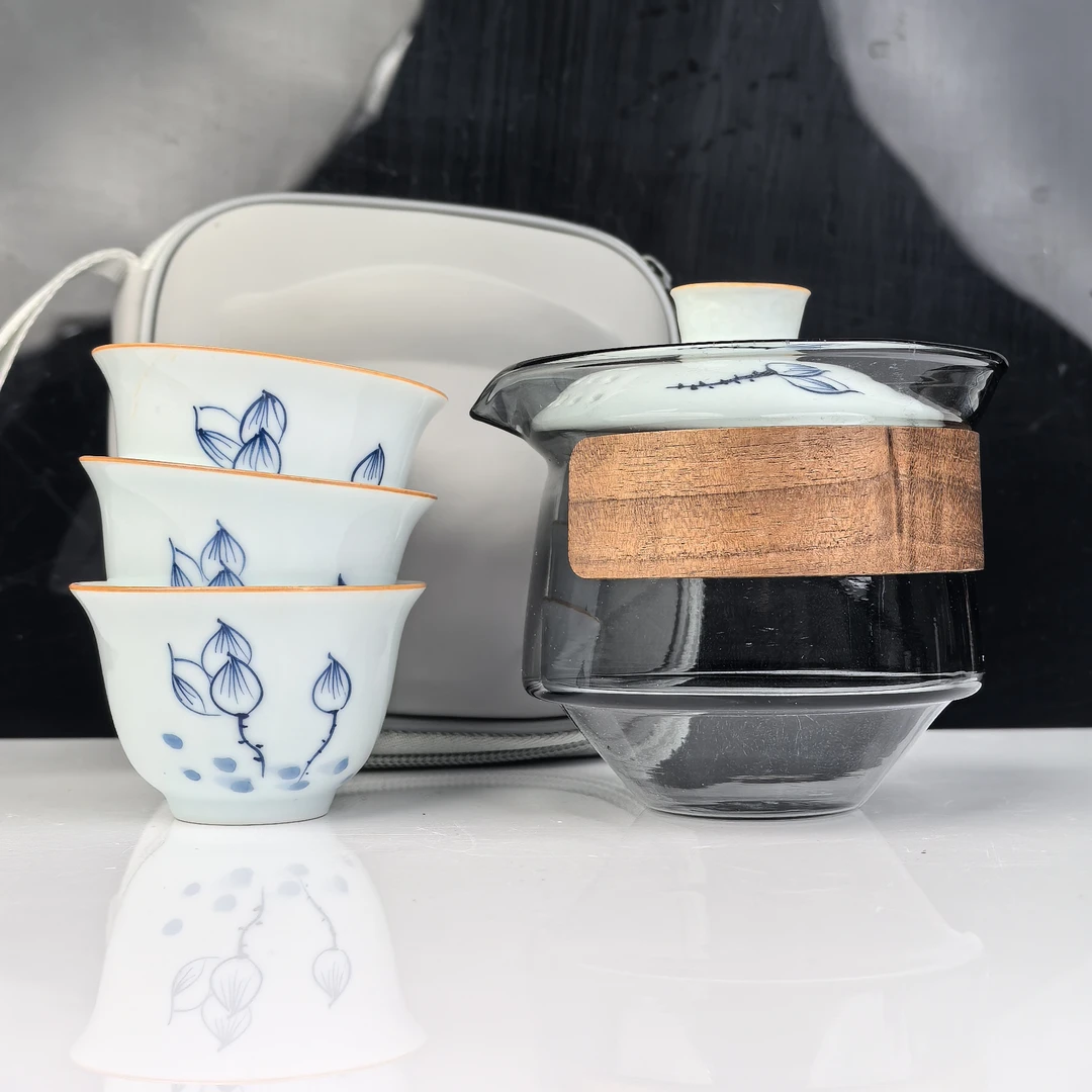 灰玻【荷花】1壶2杯 C0431